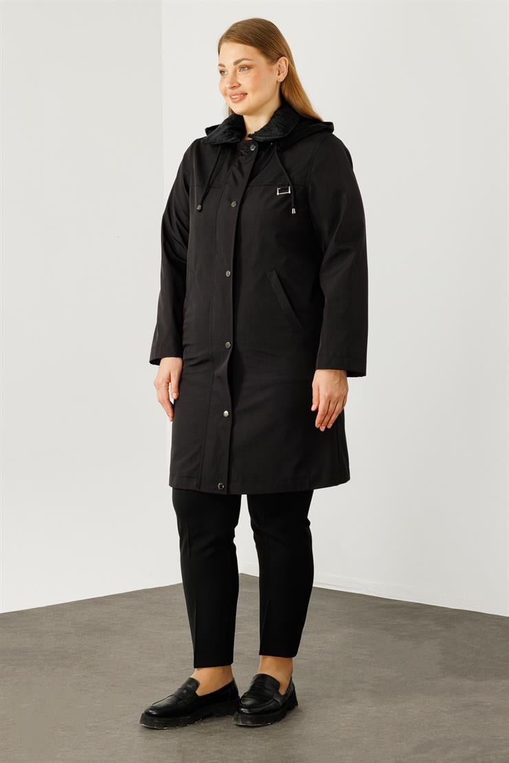 Modailgi  Yakası Kürk Detaylı Parka Kaban Siyah