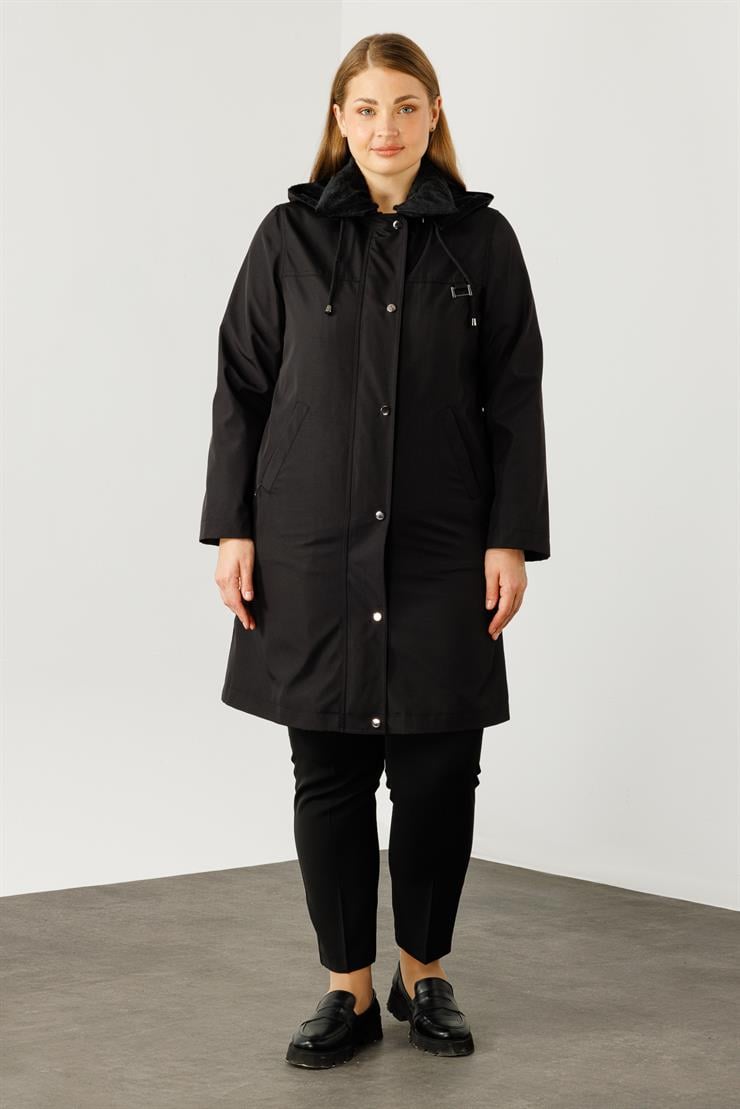 Modailgi  Yakası Kürk Detaylı Parka Kaban Siyah