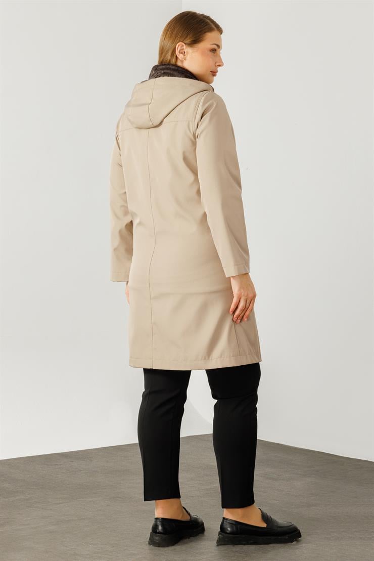 Modailgi  Yakası Kürk Detaylı Parka Kaban Vizon