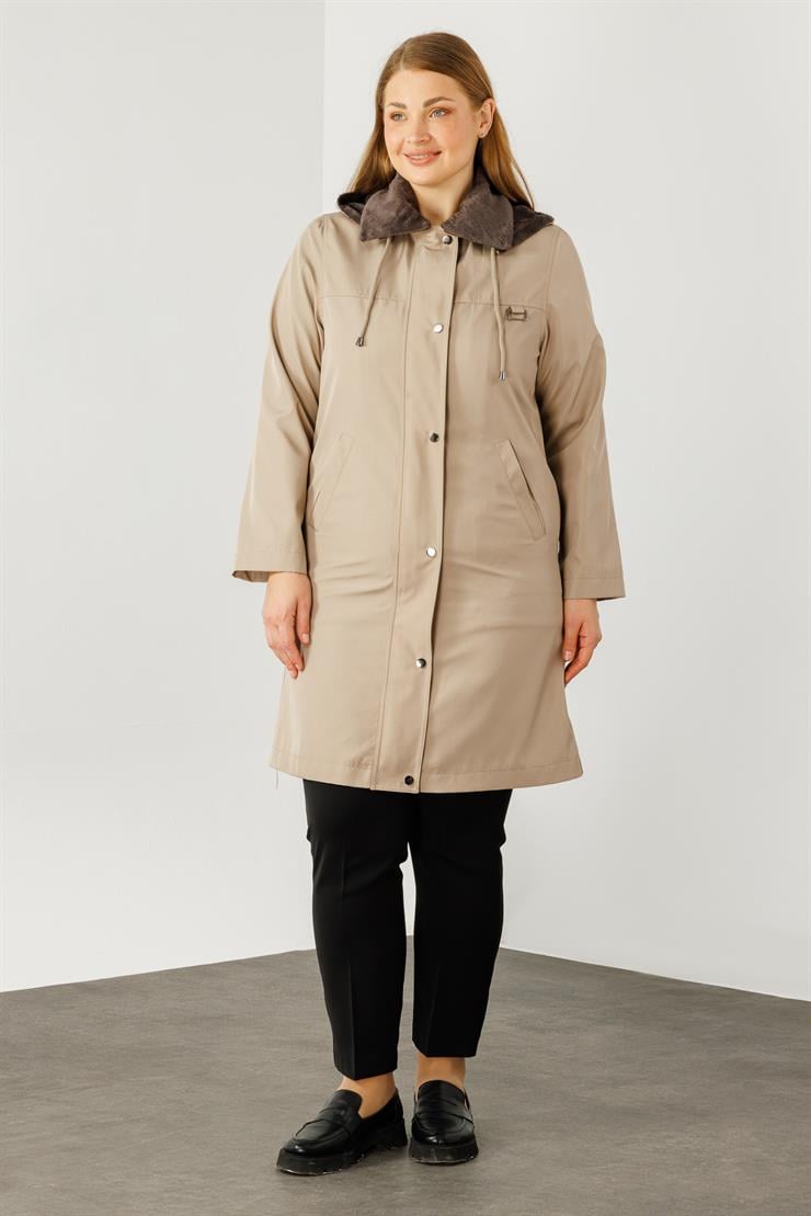 Modailgi  Yakası Kürk Detaylı Parka Kaban Vizon