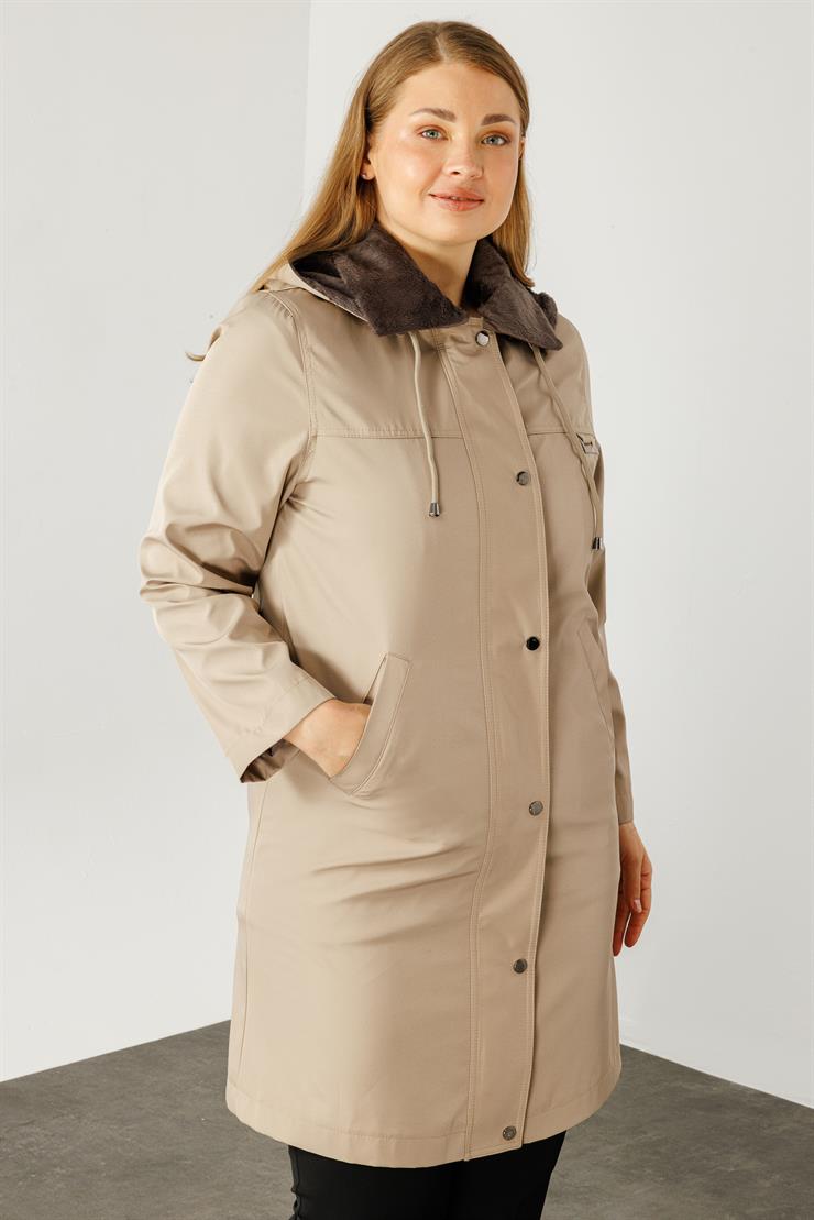 Modailgi  Yakası Kürk Detaylı Parka Kaban Vizon