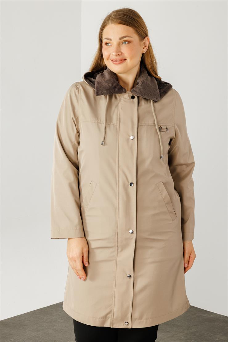 Modailgi  Yakası Kürk Detaylı Parka Kaban Vizon