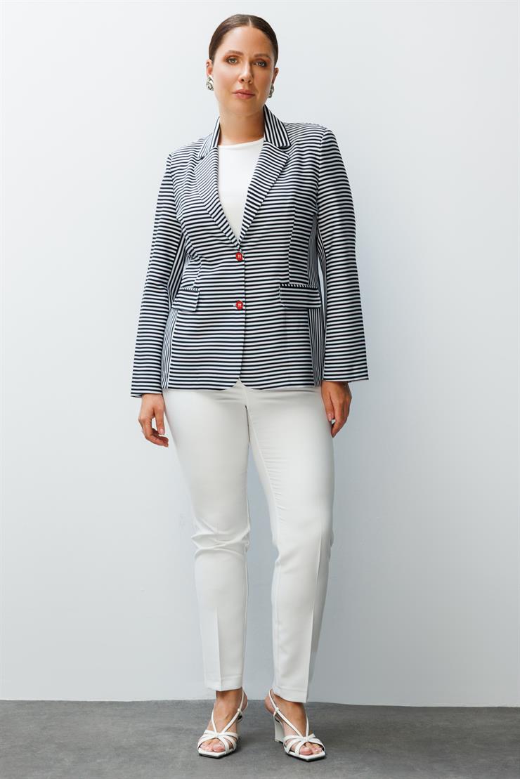 Modailgi  Kelebek Yaka Çift Düğme Kapama File Astar Çizgili Ceket Siyah