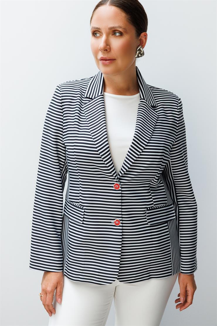 Modailgi  Kelebek Yaka Çift Düğme Kapama File Astar Çizgili Ceket Siyah