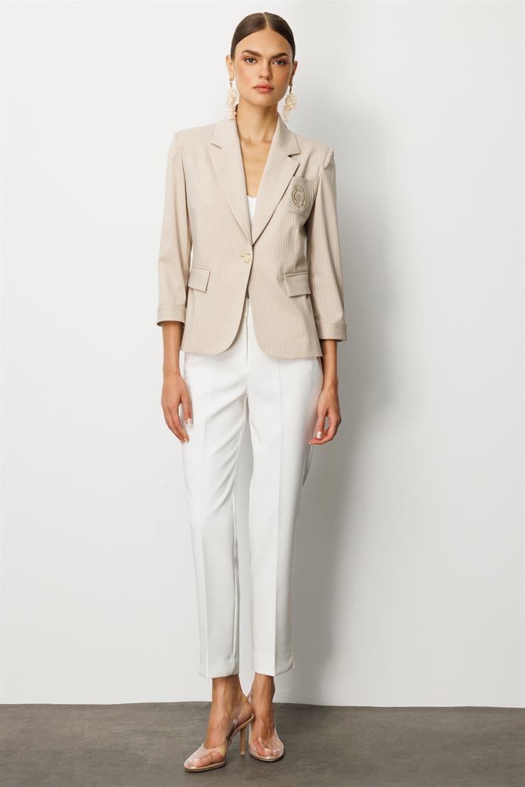 Modailgi  Kelebek Yaka Truvakar Kol Nakış Detaylı Yarım Astarlı Ceket Taş