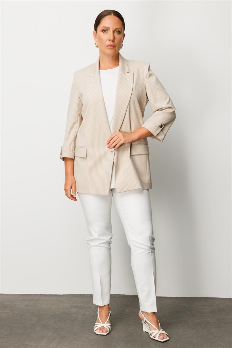 Modailgi  Kelebek Yaka Truvakar Kol Yarım Astarlı Ceket Taş