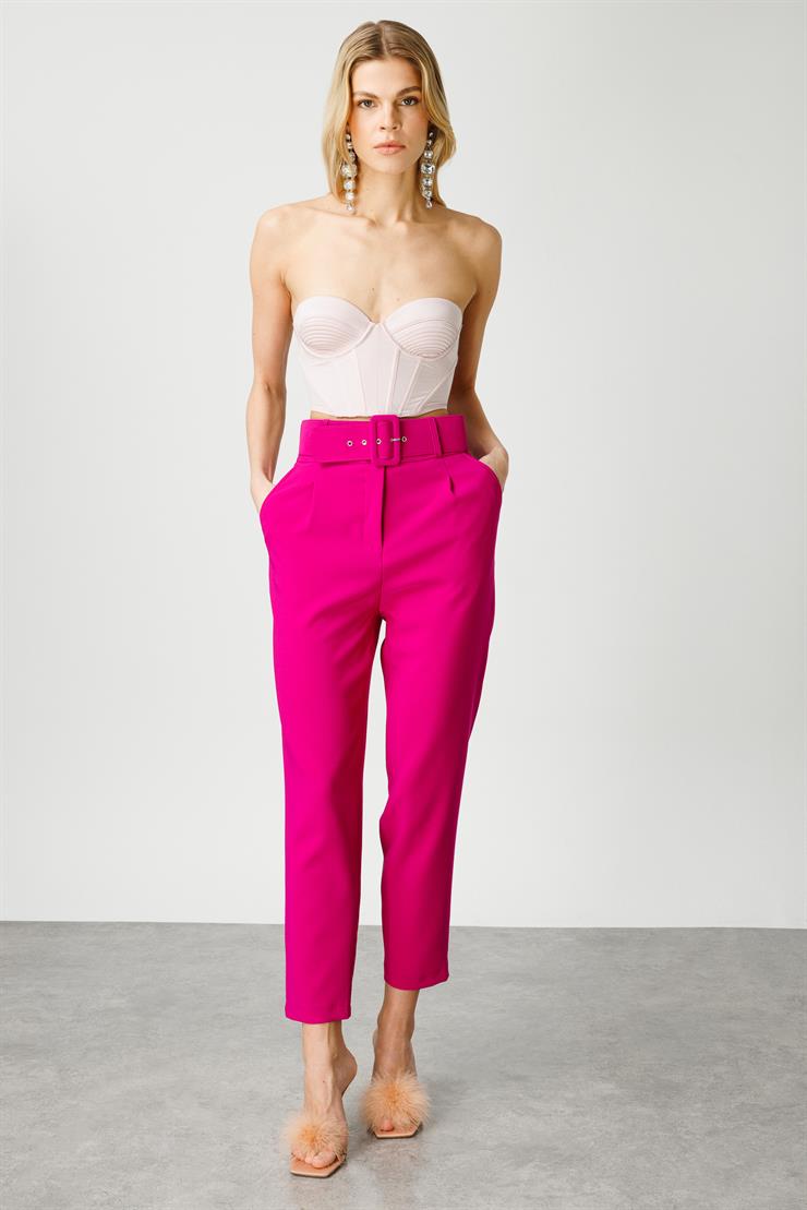 Modailgi  Kemer ve Pile Detaylı Takım Pantolon - 7534 Fuşya