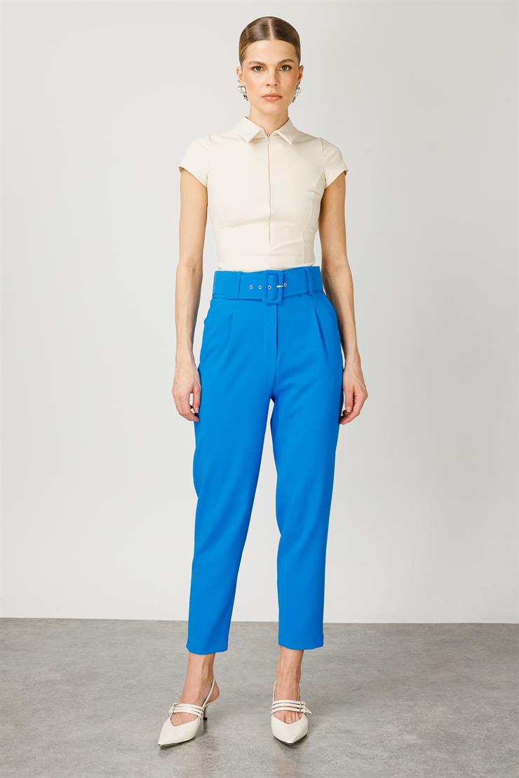 Modailgi  Kemer ve Pile Detaylı Takım Pantolon - 7534 Mavi