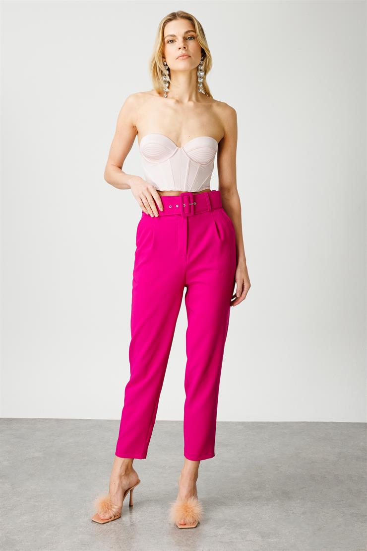 Modailgi  Kemer ve Pile Detaylı Takım Pantolon - 7534 Fuşya