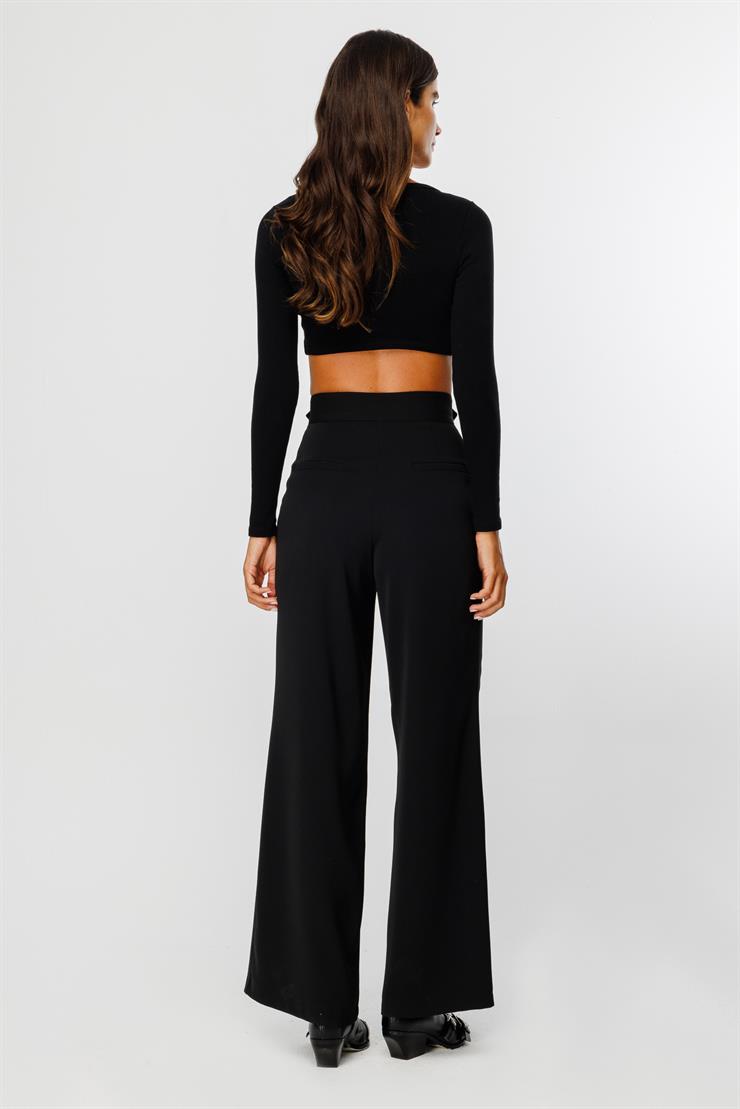 Modailgi  Kemeri Apoletli Yandan Cepli Plikaşeli Pantolon - 7069 Siyah