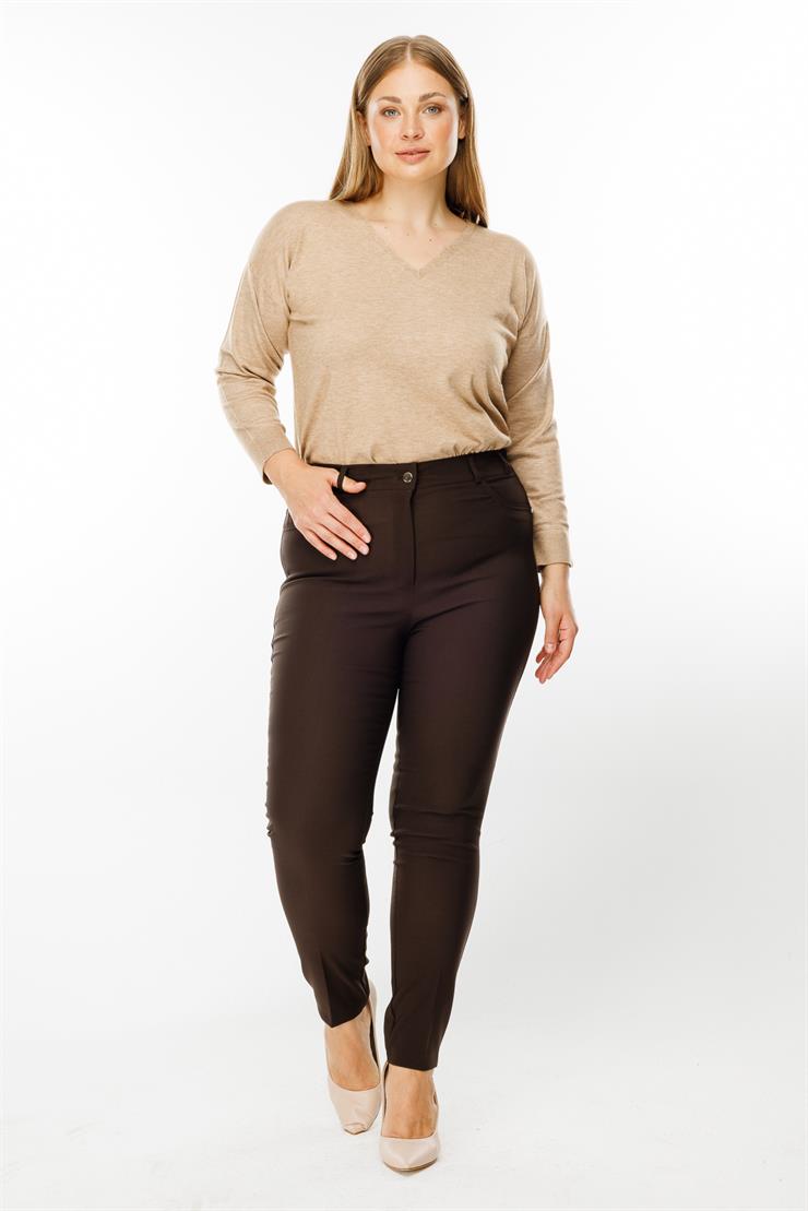 Modailgi  Kemeri Lastikli Pantolon Kahve