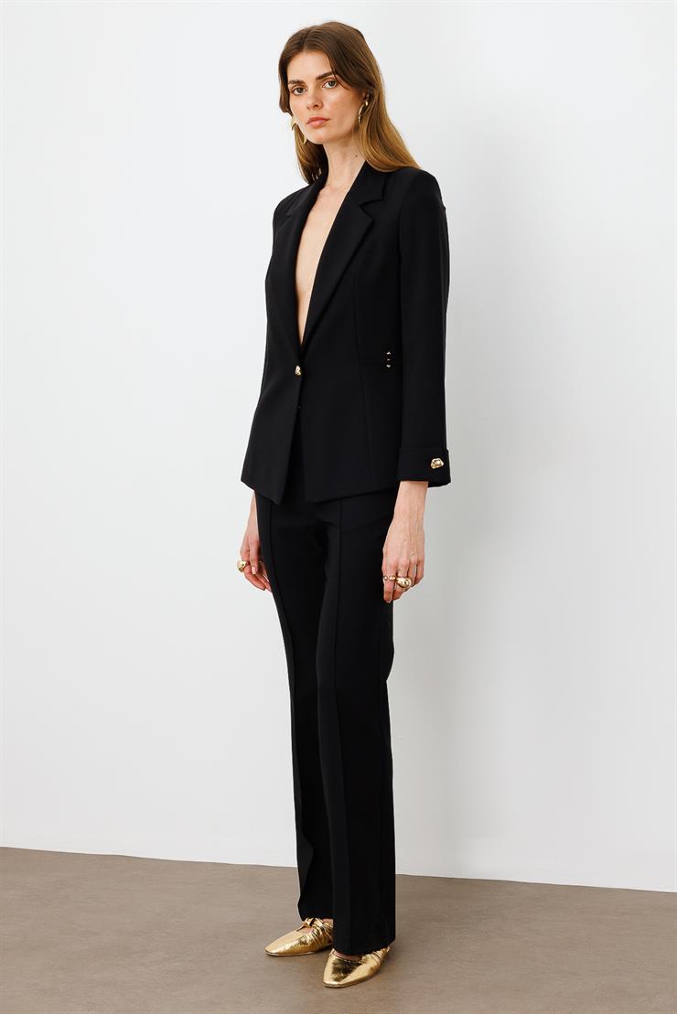 Modailgi  Kemeri Metal Aksesuarlı İspanyol Paça Pantolon - 7598 Siyah