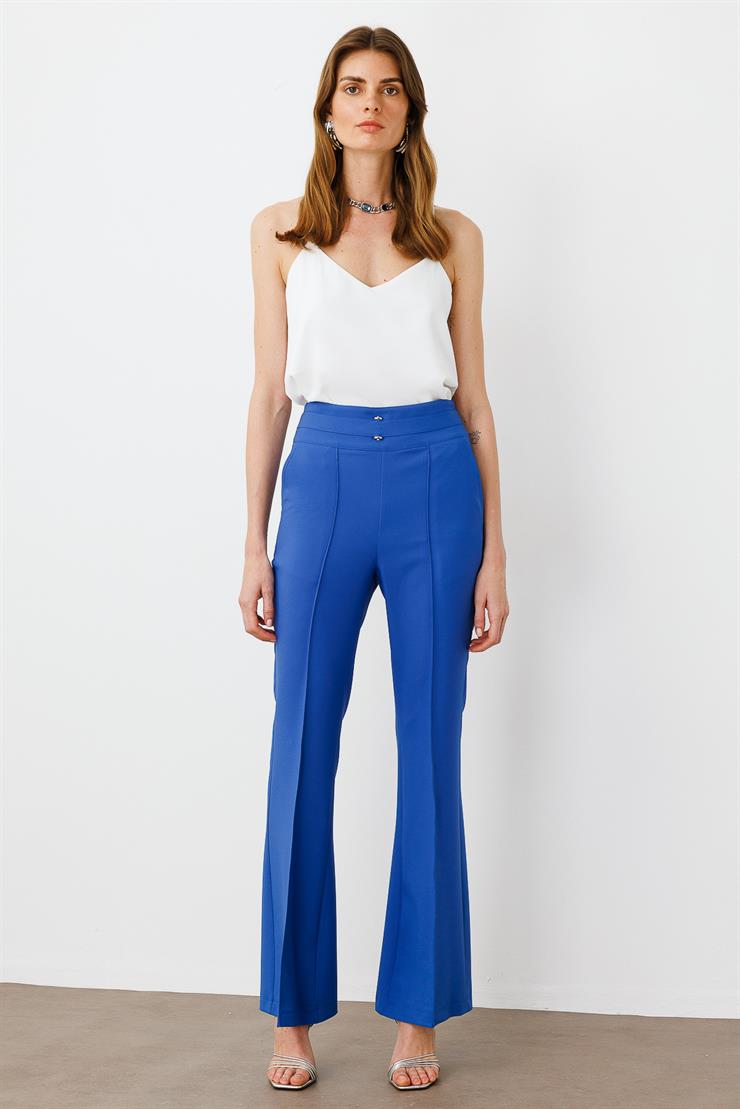Modailgi  Kemeri Metal Aksesuarlı İspanyol Paça Pantolon - 7598 Mavi
