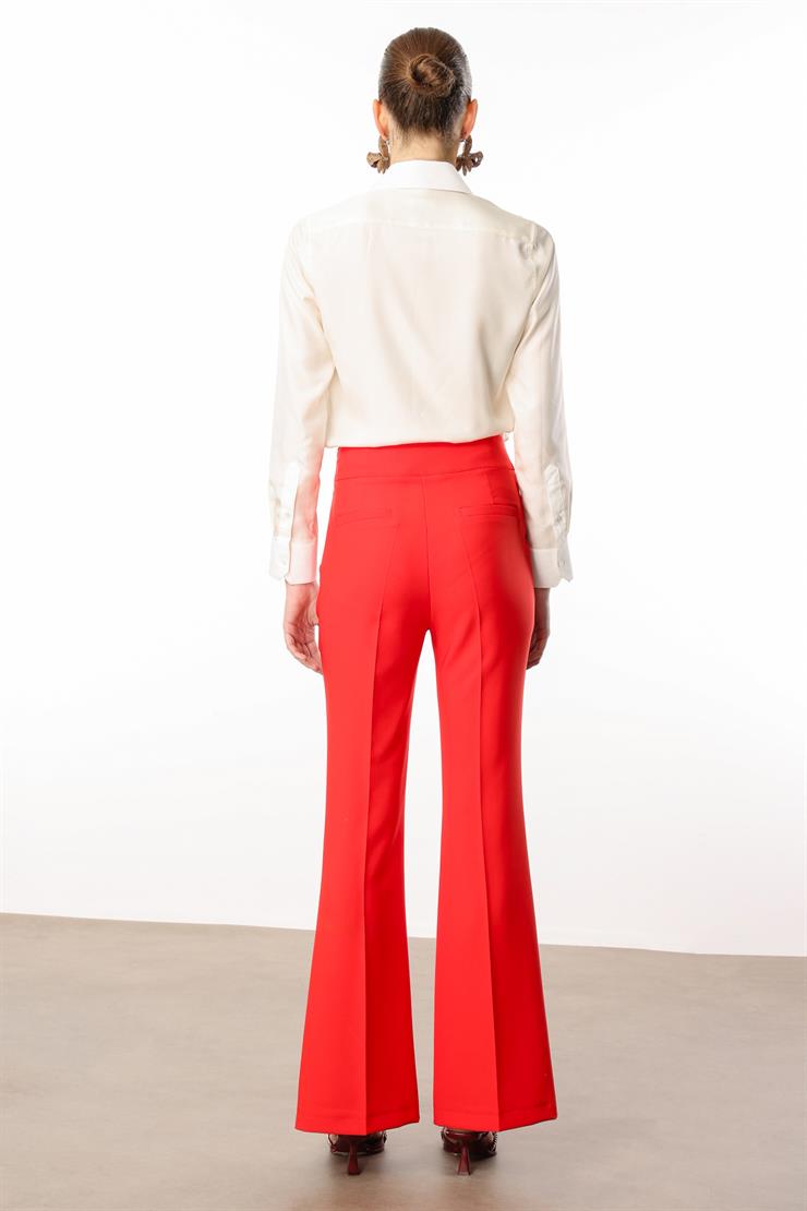 Modailgi  Kemeri Metal Aksesuarlı İspanyol Paça Pantolon - 7598 Mercan