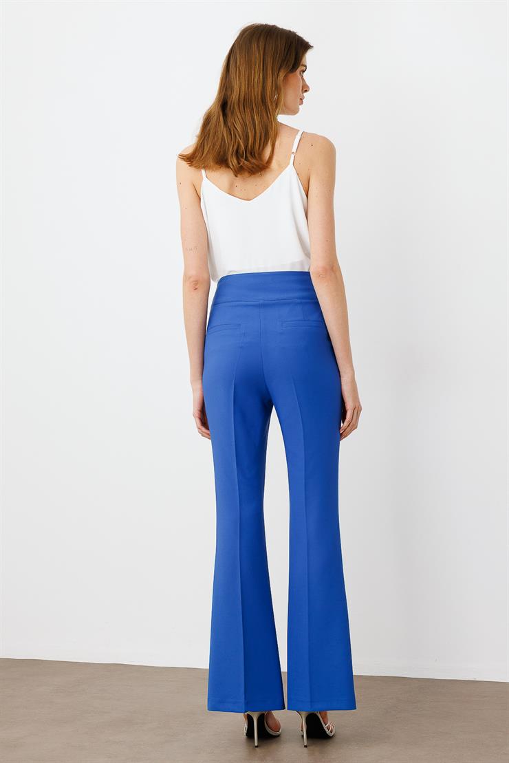 Modailgi  Kemeri Metal Aksesuarlı İspanyol Paça Pantolon - 7598 Mavi