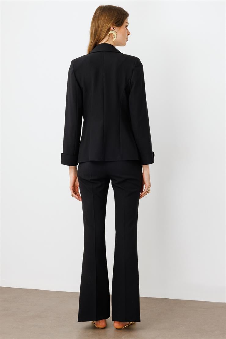 Modailgi  Kemeri Metal Aksesuarlı İspanyol Paça Pantolon - 7598 Siyah