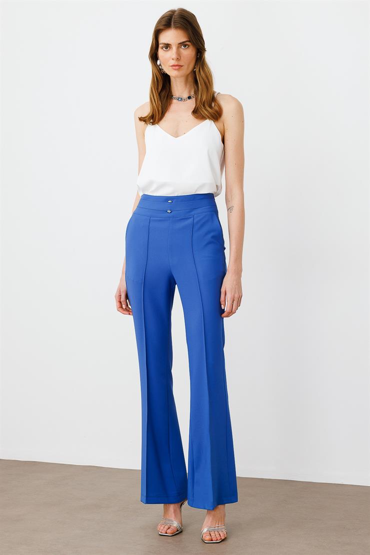 Modailgi  Kemeri Metal Aksesuarlı İspanyol Paça Pantolon - 7598 Mavi