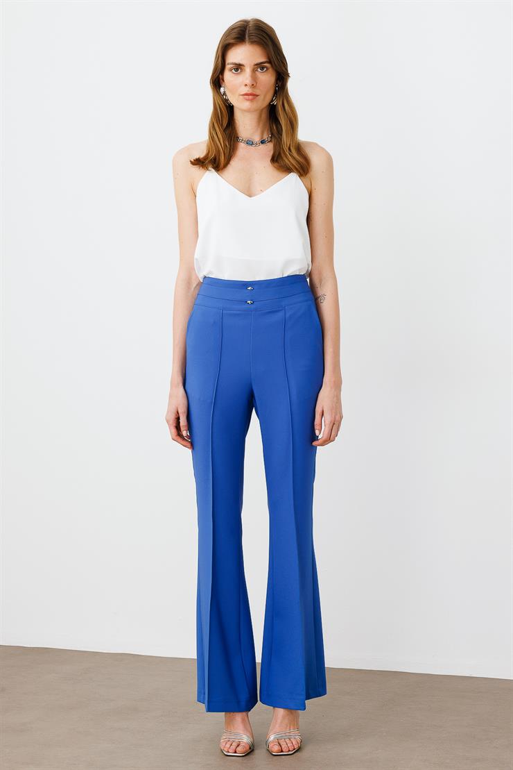 Modailgi  Kemeri Metal Aksesuarlı İspanyol Paça Pantolon - 7598 Mavi