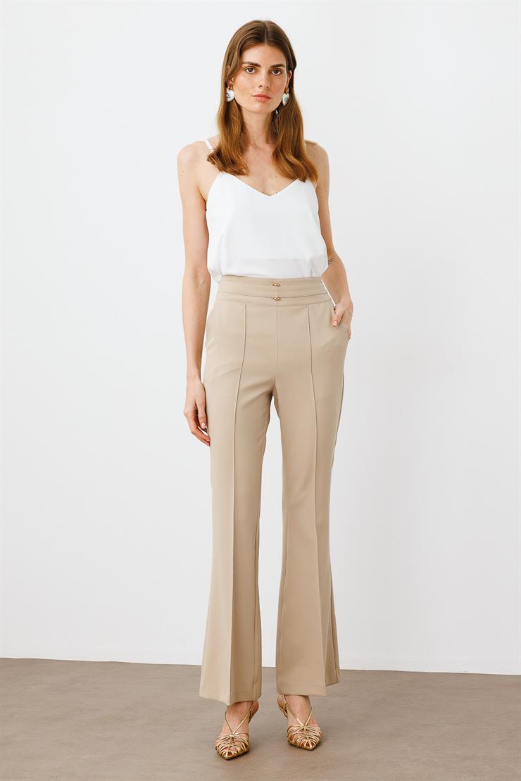 Modailgi  Kemeri Metal Aksesuarlı İspanyol Paça Pantolon - 7598 Taş