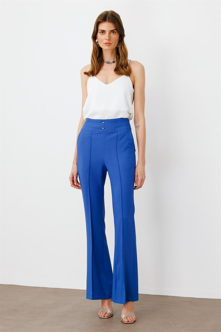 Modailgi  Kemeri Metal Aksesuarlı İspanyol Paça Pantolon - 7598 Mavi