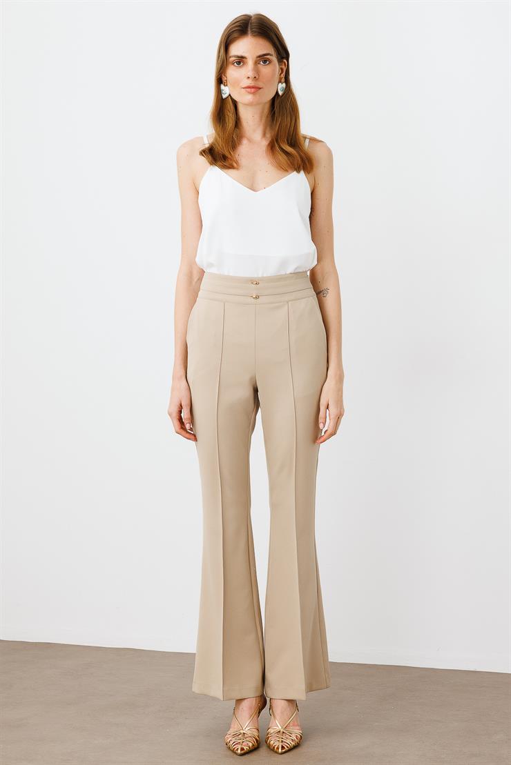 Modailgi  Kemeri Metal Aksesuarlı İspanyol Paça Pantolon - 7598 Taş