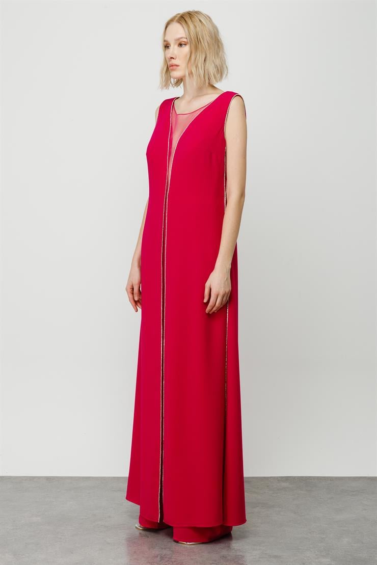 Modailgi  Kenarları Taş Şeritli Tulum Fuşya