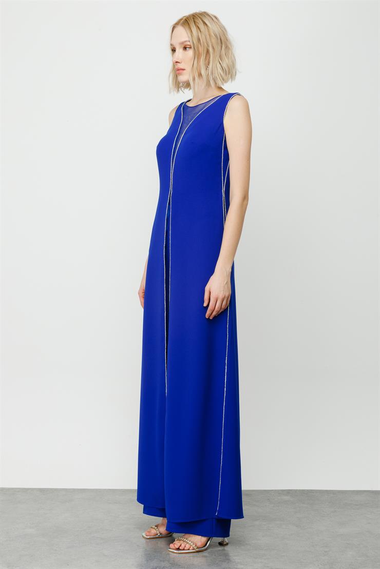 Modailgi  Kenarları Taş Şeritli Tulum Saks