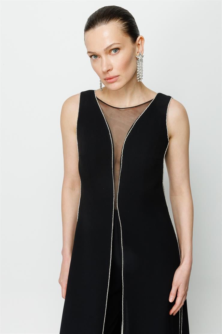 Modailgi  Kenarları Taş Şeritli Tulum Siyah