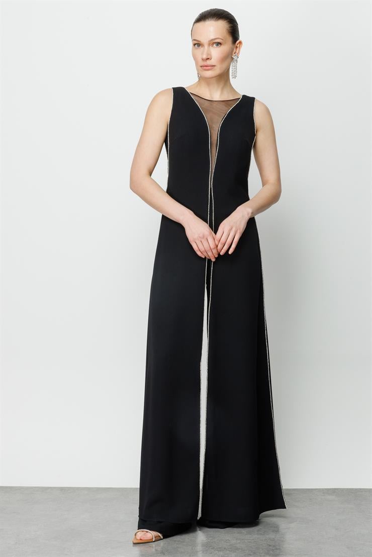 Modailgi  Kenarları Taş Şeritli Tulum Siyah