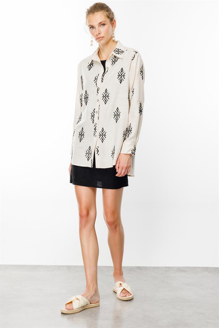 Modailgi  Kilim Desen İkili Keten Gömlek Keten