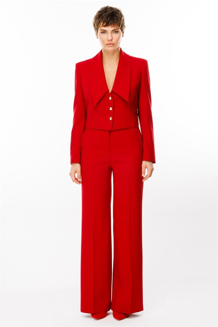 Modailgi  Kırlangıç Yaka Crop Ceket Kırmızı