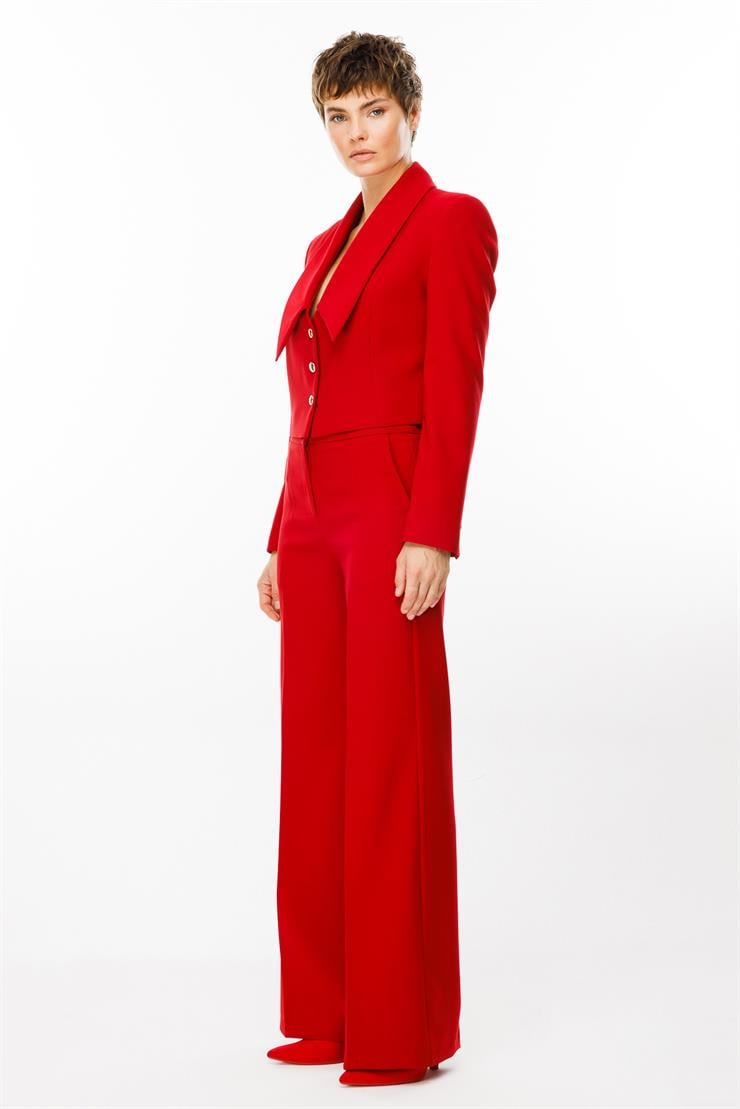 Modailgi  Kırlangıç Yaka Crop Ceket Kırmızı