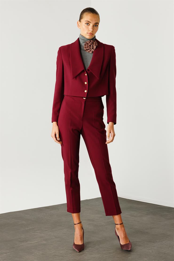 Modailgi  Kırlangıç Yaka Crop Ceket Mürdüm