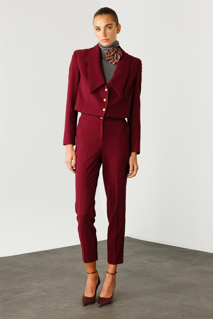 Modailgi  Kırlangıç Yaka Crop Ceket Mürdüm