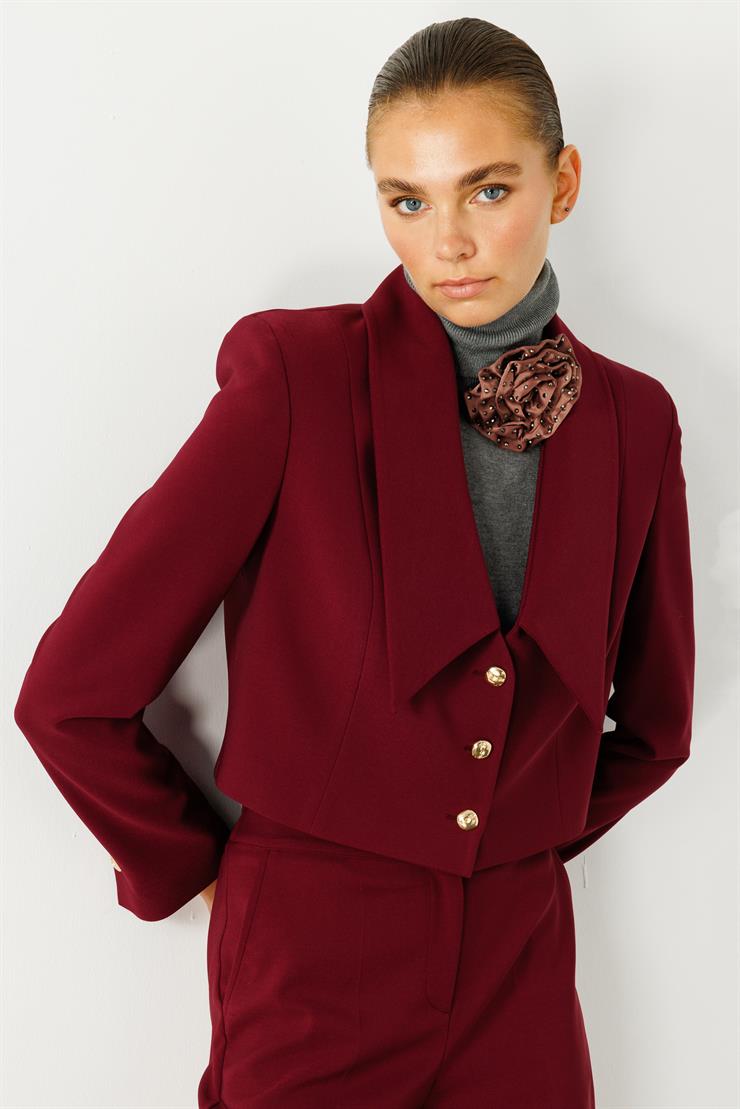 Modailgi  Kırlangıç Yaka Crop Ceket Mürdüm