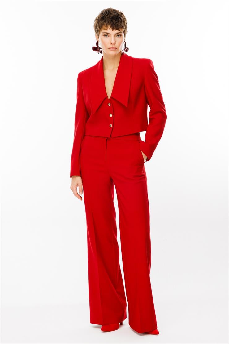 Modailgi  Kırlangıç Yaka Crop Ceket Kırmızı