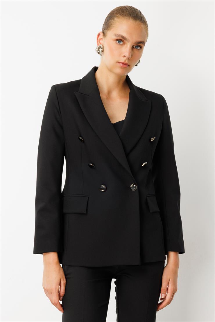 Modailgi  Kırlangıç Yaka Kruvaze Ceket - 40008 Siyah