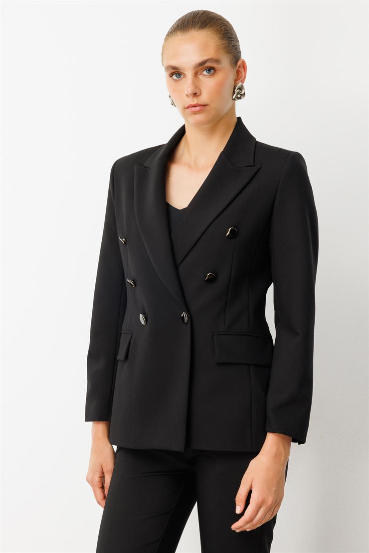 Modailgi  Kırlangıç Yaka Kruvaze Ceket - 40008 Siyah