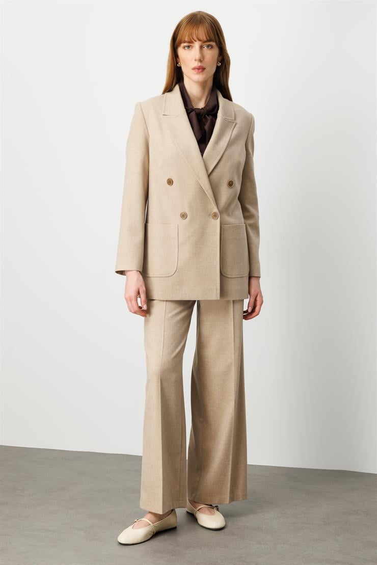 Modailgi  Kırlangıç Yaka Kruvaze Kapama Torba Cepli Rahat Kesim Ceket - 40048 Vizon