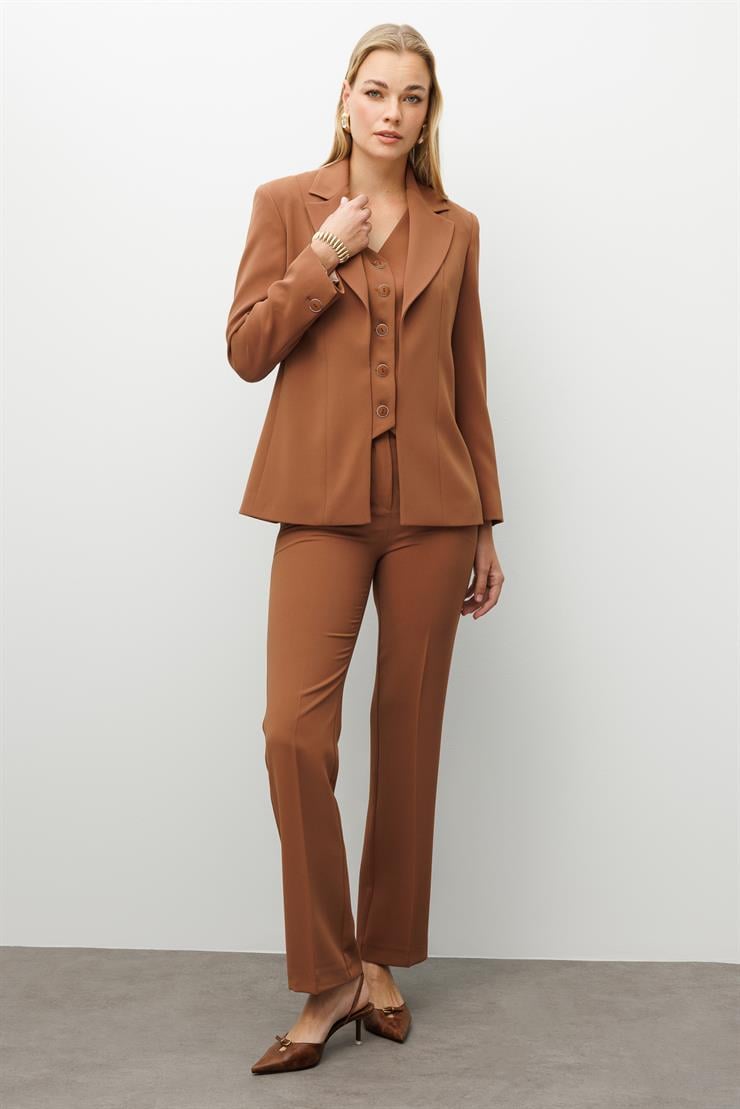 Modailgi  Kırlangıç Yaka Kuptan Yelek Detaylı Astarlı Ceket - 40031 Tarçın