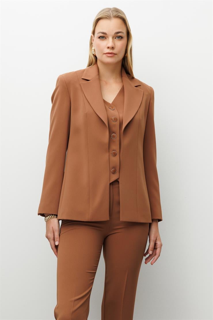 Modailgi  Kırlangıç Yaka Kuptan Yelek Detaylı Astarlı Ceket - 40031 Tarçın