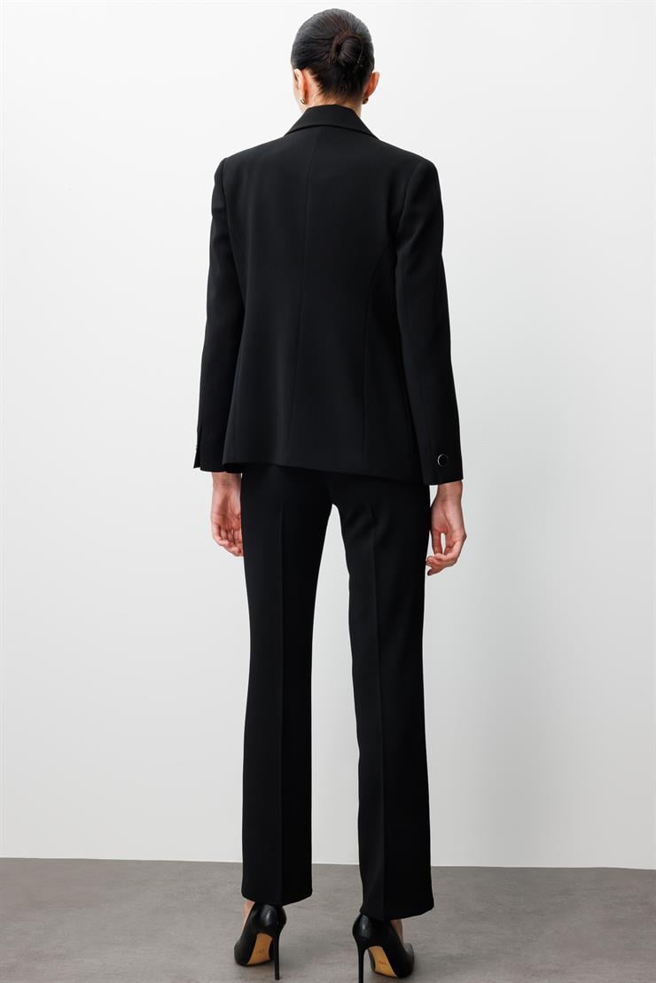 Modailgi  Kırlangıç Yaka Kuptan Yelek Detaylı Astarlı Ceket - 40031 Siyah