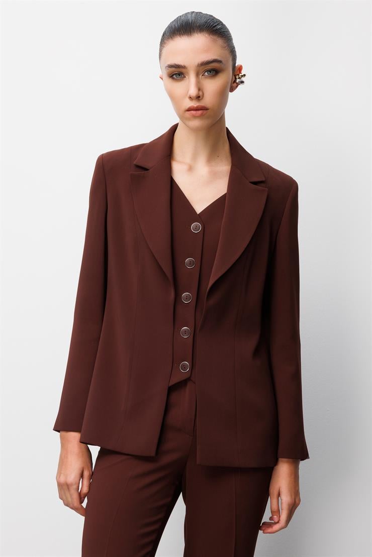 Modailgi  Kırlangıç Yaka Kuptan Yelek Detaylı Astarlı Ceket - 40031 Kahve