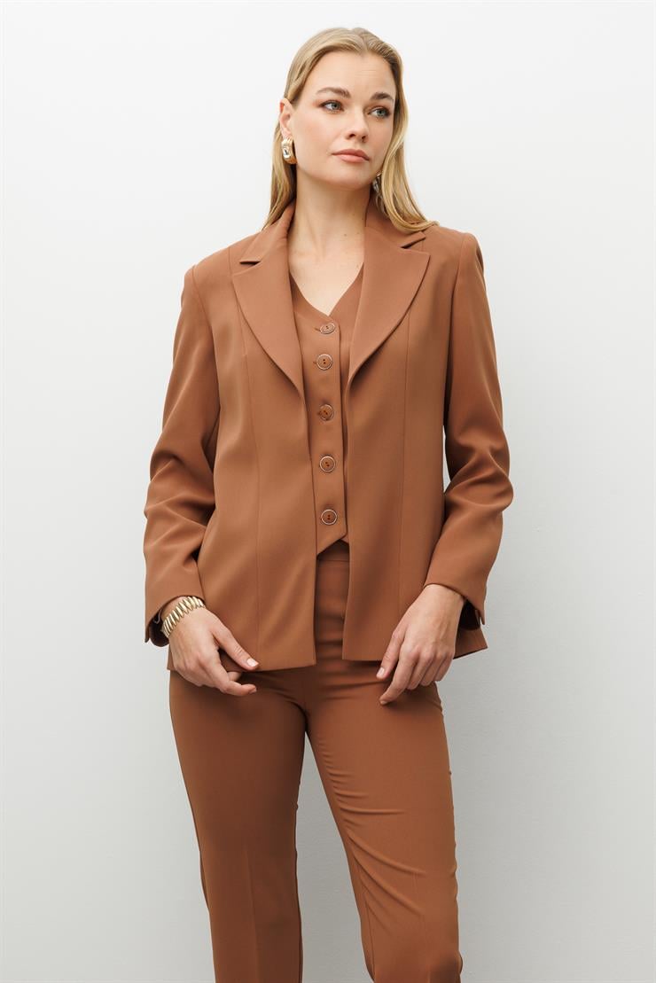 Modailgi  Kırlangıç Yaka Kuptan Yelek Detaylı Astarlı Ceket - 40031 Tarçın