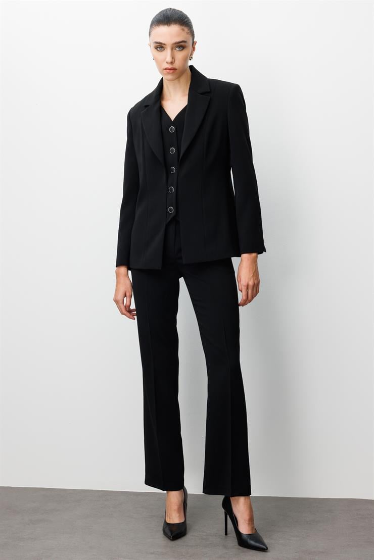 Modailgi  Kırlangıç Yaka Kuptan Yelek Detaylı Astarlı Ceket - 40031 Siyah