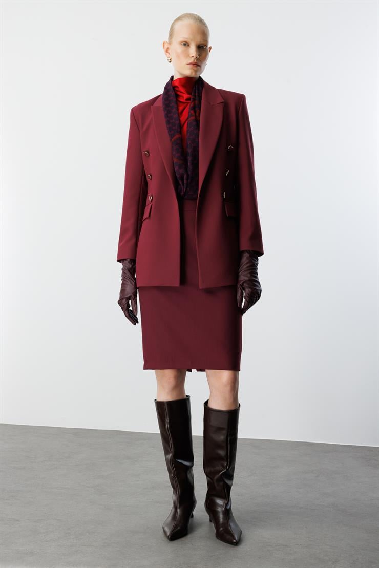 Modailgi  Kırlangıç Yaka Önü Açık Rahat Kesim Astarlı Ceket - 40008 Bordo