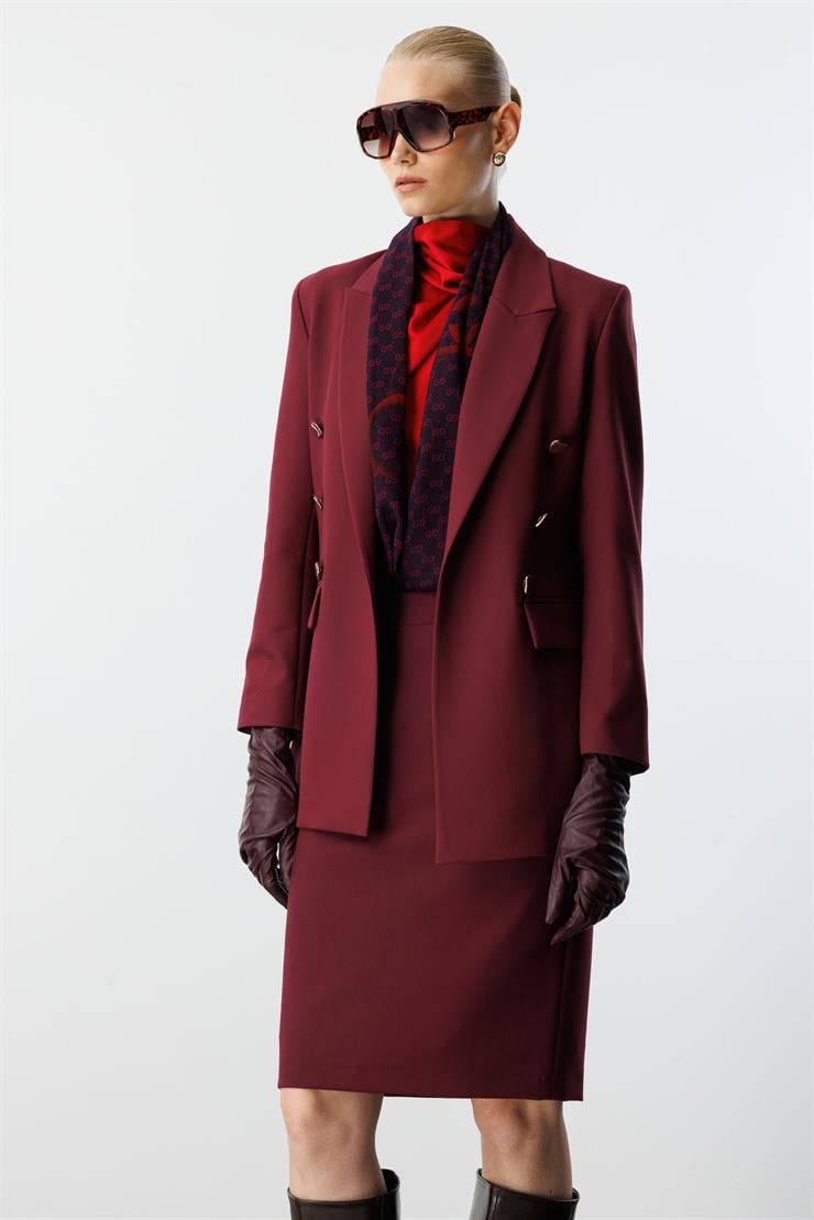 Modailgi  Kırlangıç Yaka Önü Açık Rahat Kesim Astarlı Ceket - 40008 Bordo