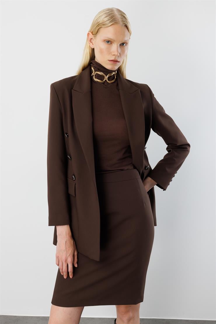 Modailgi  Kırlangıç Yaka Önü Açık Rahat Kesim Astarlı Ceket - 40008 Kahve