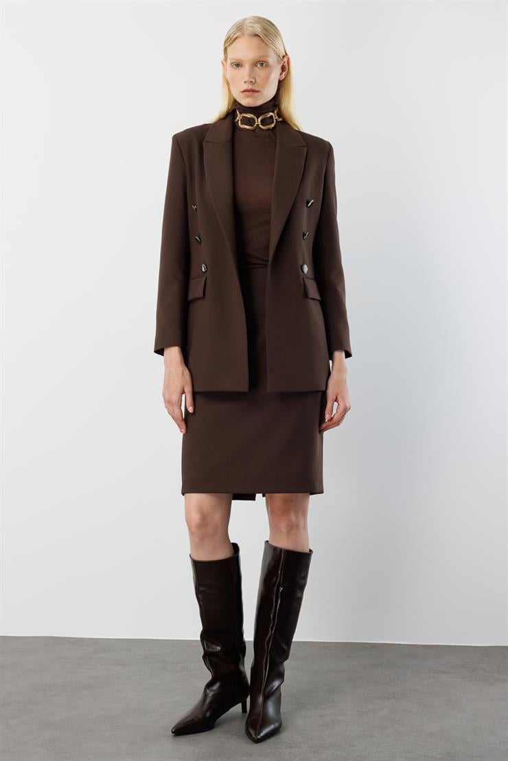 Modailgi  Kırlangıç Yaka Önü Açık Rahat Kesim Astarlı Ceket - 40008 Kahve