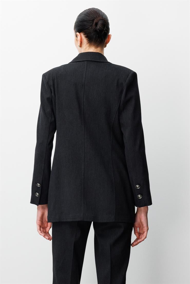 Modailgi  Kırlangıç Yaka Tek Düğme Kapamalı Astarlı Ceket - 45014 Siyah